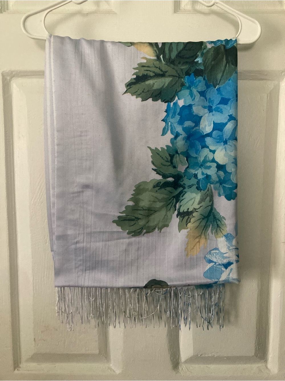 Light Blue Floral Fringe Scarf